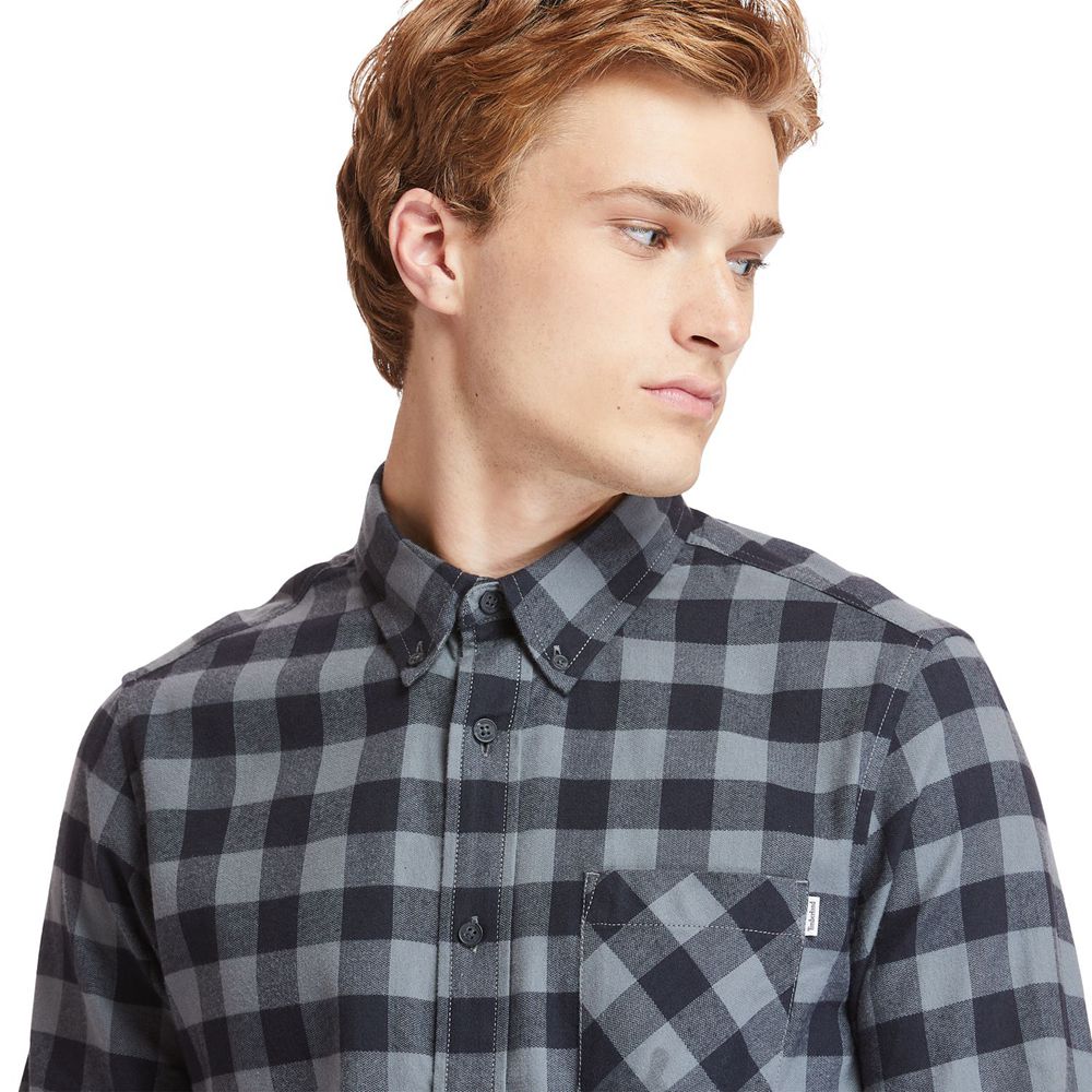 Camisa Timberland Argentina Hombre - Nashua River Long-Sleeve Flannel Check - Gris - DNQREF-960